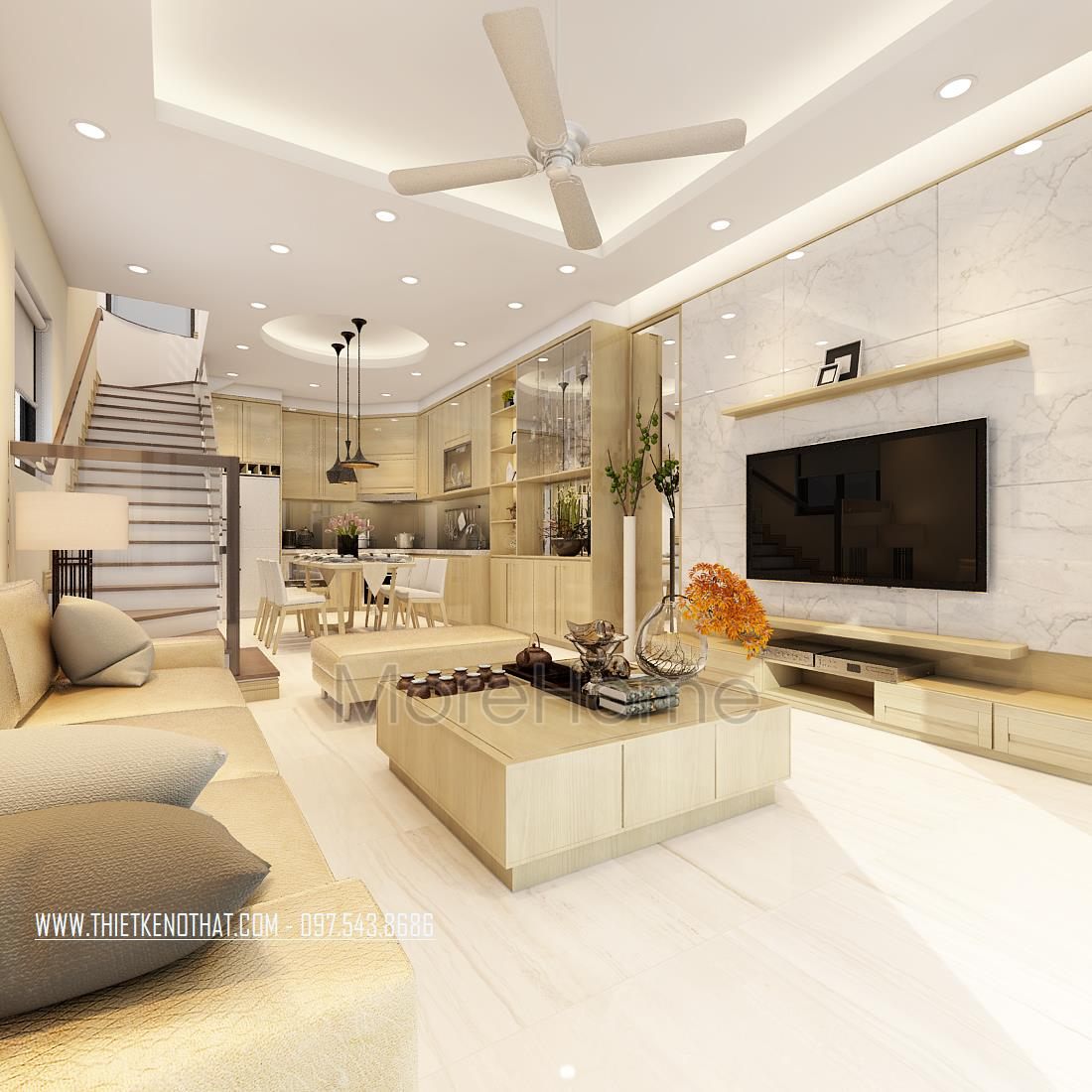 Thiết kế nội thất phòng khách nhà phố Long Biên